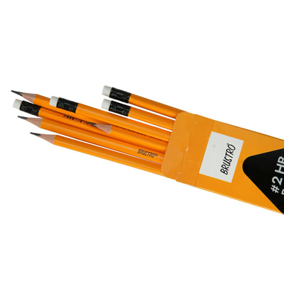 BRUSTRO 2HB Pencils | Pack of 12 | Strong Grip, Extra Dark with Eraser Tip, Pre-Sharpened, Smooth Handwriting, Drawing, Sketching, Mandala, Graphite, Ideal for Students and Adults, School, Office use
