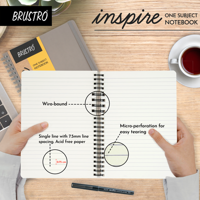 BRUSTRO Inspire A5 Size, 1 Subject Ruled Notebook, 80 sheets / 160 pages, 70 gsm ivory paper, grey cover