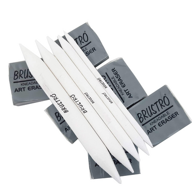 BRUSTRO kneadable Art Eraser Pack of 6 with Blending Stump Set