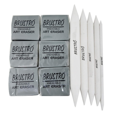 BRUSTRO kneadable Art Eraser Pack of 6 with Blending Stump Set