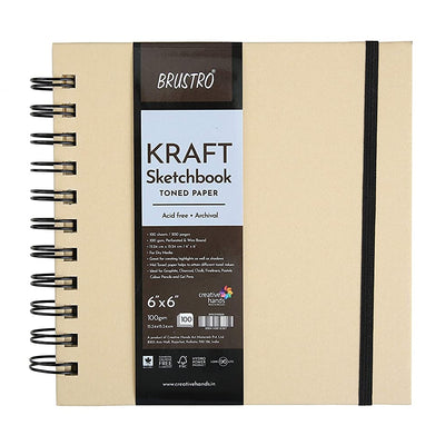 Brustro Toned Paper - Kraft Sketchbook, Wiro Bound, Size 6" x 6", 100GSM (100 Sheets) 200 Pages