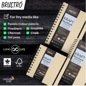 Brustro Toned Paper - Kraft Sketchbook, Wiro Bound, Size A4, 100GSM. (100 Sheets) 200 Pages