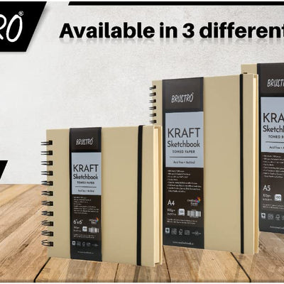 Brustro Toned Paper - Kraft Sketchbook, Wiro Bound, Size A4, 100GSM. (100 Sheets) 200 Pages