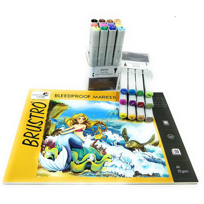 Brustro Twin Tip Alcohol Based Marker Set of 12 Basic A & Set of 12 Basic B with Brustro Bleedproof Marker Pad 70 GSM A4 (Contains 50 Sheets)
