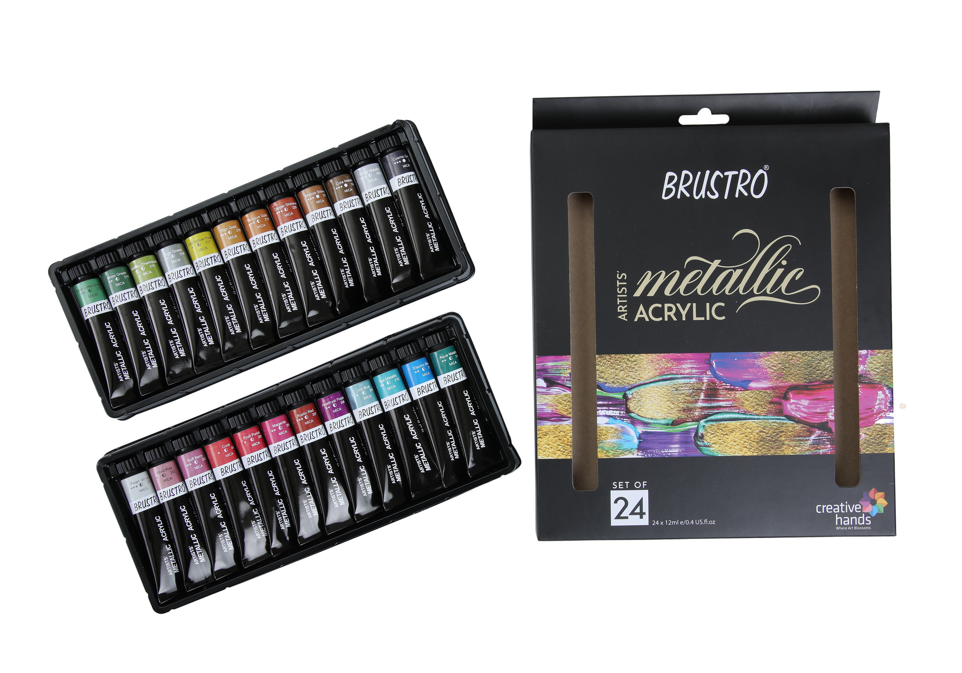 Brustro Artists Metallic Acrylic Set of 24x12ml with Black Paper A5 (40 Sheets)