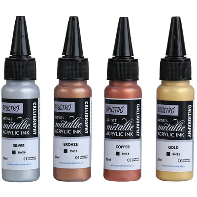 Brustro Acrylic Metallic Calligraphy Ink Set of 4 x 20ml