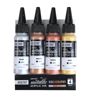 Brustro Acrylic Metallic Calligraphy Ink Set of 4 x 20ml