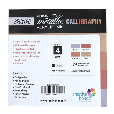 Brustro Acrylic Metallic Calligraphy Ink Set of 4 x 20ml