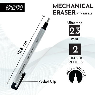 BRUSTRO Fine Art Graphite Pencil - Set of 12 (10B - 2H) with Mechanical Precision Retractable Eraser(2.3mm) | Ideal for Drawing,Sketching,Mandala,Shading,Artwork, Beginners, Artist's and Professionals