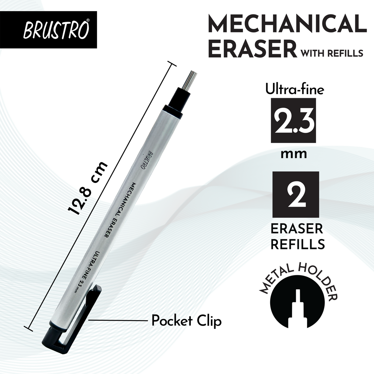 BRUSTRO Fine Art Graphite Pencil - Set of 12 (10B - 2H) with Mechanical Precision Retractable Eraser(2.3mm) | Ideal for Drawing,Sketching,Mandala,Shading,Artwork, Beginners, Artist's and Professionals