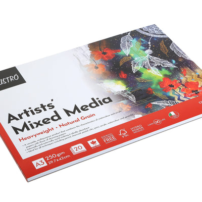 BRUSTRO Artists Mixed Media Glued Pad 250 GSM A3-20 Sheets