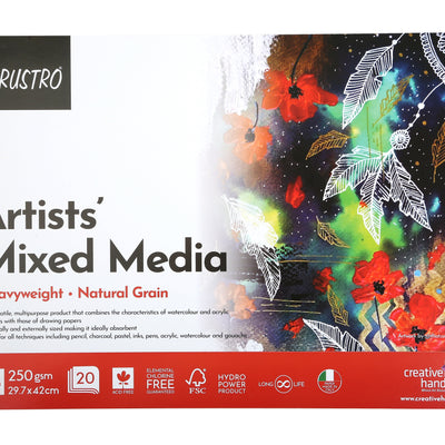 BRUSTRO Artists Mixed Media Glued Pad 250 GSM A3-20 Sheets