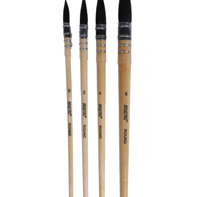 BRUSTRO Artist's Natural Hair MOP Brush | Set of 4 - (0, 2, 4, 8) | Ideal for Watercolor, Synthetic, Blend, Round Paint Brush, Art Painting, Colour, Gouache, Wooden Handle, Professional and Students