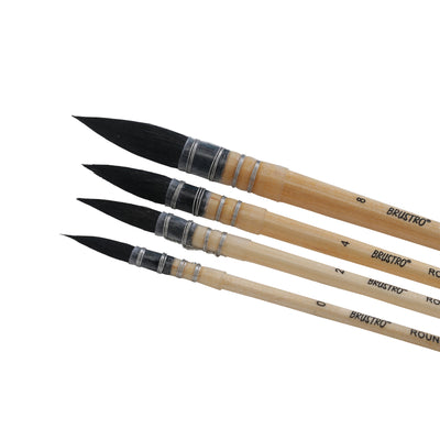BRUSTRO Artist's Natural Hair MOP Brush | Set of 4 - (0, 2, 4, 8) | Ideal for Watercolor, Synthetic, Blend, Round Paint Brush, Art Painting, Colour, Gouache, Wooden Handle, Professional and Students