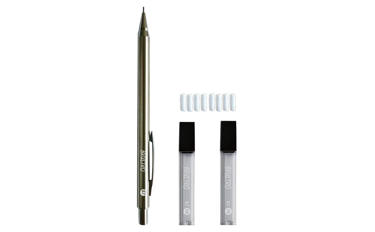 BRUSTRO Mechanical Pencil Set | HB-20 leads, 2B-20 leads,Spare eraser 8 units|Tip size 0.7 mm | Ideal for Students,Adults, Home, School, Office, Stationery Use |Writing, Sketching, Drawing,Mandala Art