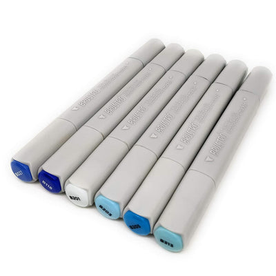 BRUSTRO Twin Tip Alcohol Based Marker Set of 6 (Blues) in Crossline PP See Through Box