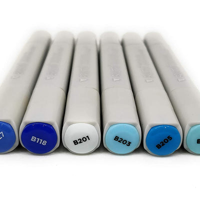 BRUSTRO Twin Tip Alcohol Based Marker Set of 6 (Blues) in Crossline PP See Through Box