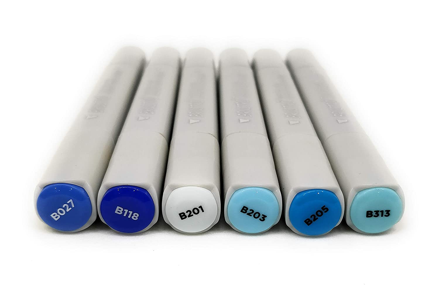 BRUSTRO Twin Tip Alcohol Based Marker Set of 6 (Blues) in Crossline PP See Through Box