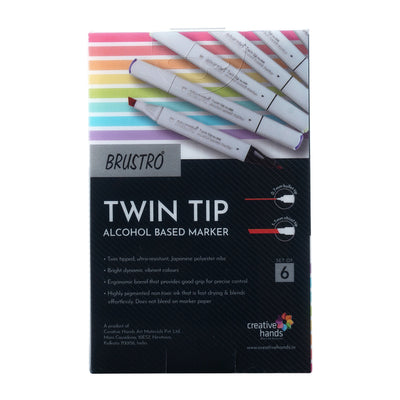 BRUSTRO Twin Tip Alcohol Based Marker Set of 6 (Blues) in Crossline PP See Through Box