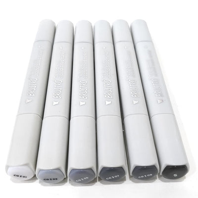 BRUSTRO Twin Tip Alcohol Based Marker Sets (CG A (6)) in Crossline PP See Through Box
