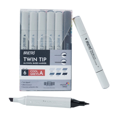 BRUSTRO Twin Tip Alcohol Based Marker Sets (CG A (6)) in Crossline PP See Through Box