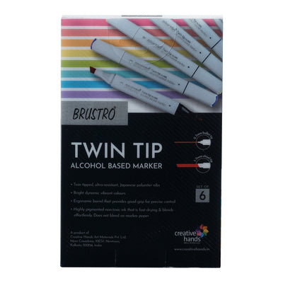 BRUSTRO Twin Tip Alcohol Based Marker Sets (CG A (6)) in Crossline PP See Through Box