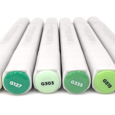 BRUSTRO Twin Tip Alcohol Based Marker Set of 6 (Greens) in Crossline PP See Through Box