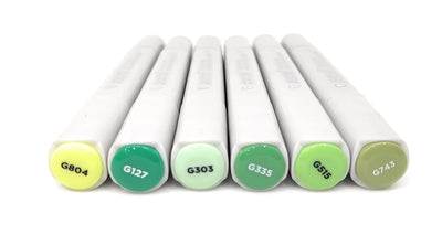 BRUSTRO Twin Tip Alcohol Based Marker Set of 6 (Greens) in Crossline PP See Through Box