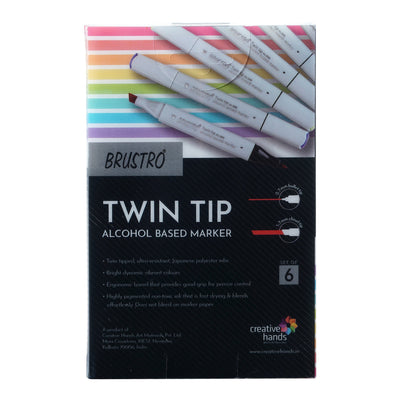 BRUSTRO Twin Tip Alcohol Based Marker Set of 6 (Greens) in Crossline PP See Through Box