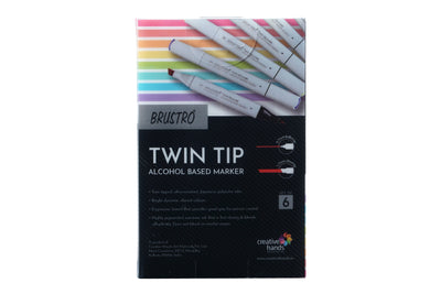 BRUSTRO Twin Tip Alcohol Based Marker Set of 6 (Greens) in Crossline PP See Through Box