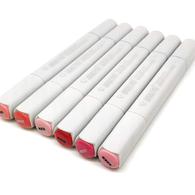 BRUSTRO Twin Tip Alcohol Based Marker Set of 6 (Reds) in Crossline PP See Through Box