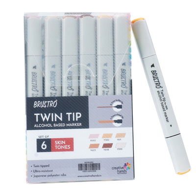 BRUSTRO Twin Tip Alcohol Based Marker Set of 6 (Skin) in Crossline PP See Through Box