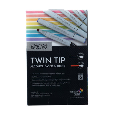 BRUSTRO Twin Tip Alcohol Based Marker Set of 6 (Skin) in Crossline PP See Through Box