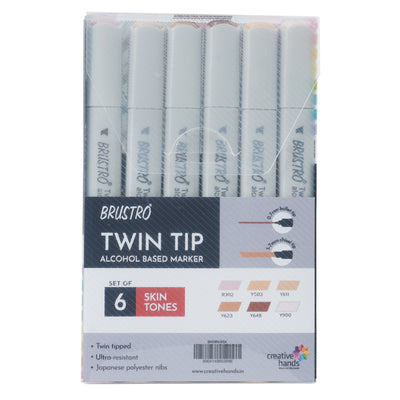 BRUSTRO Twin Tip Alcohol Based Marker Set of 6 (Skin) in Crossline PP See Through Box