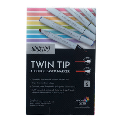 BRUSTRO Twin Tip Alcohol Based Marker Sets 6 (Warm Grey A) in Crossline PP See Through Box