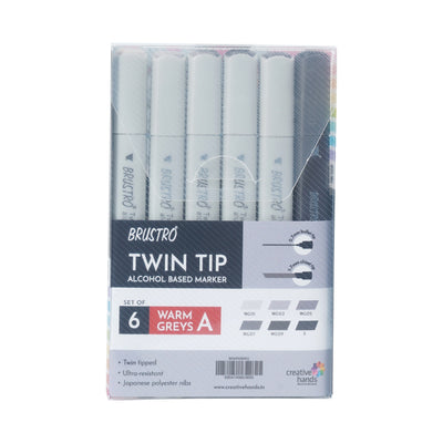 BRUSTRO Twin Tip Alcohol Based Marker Sets 6 (Warm Grey A) in Crossline PP See Through Box