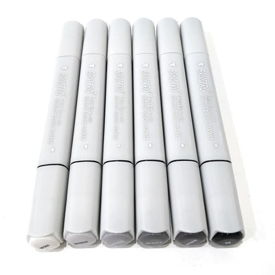 BRUSTRO Twin Tip Alcohol Based Marker Sets 6 (Warm Grey A) in Crossline PP See Through Box