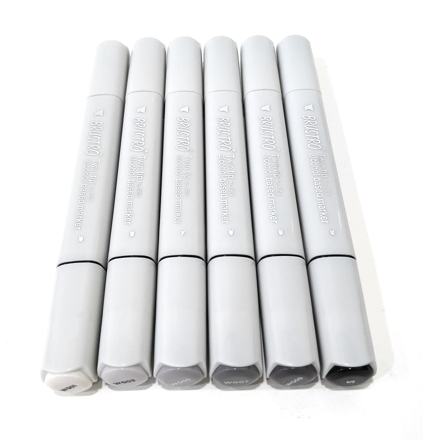 BRUSTRO Twin Tip Alcohol Based Marker Sets 6 (Warm Grey A) in Crossline PP See Through Box
