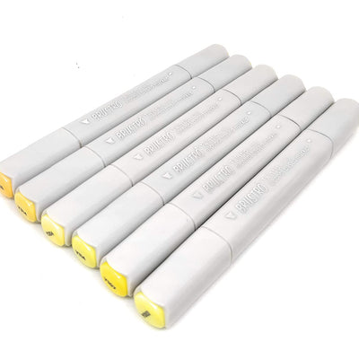 BRUSTRO Twin Tip Alcohol Based Marker Set of 6 (Yellows) in Crossline PP See Through Box