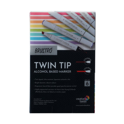 BRUSTRO Twin Tip Alcohol Based Marker Set of 6 (Yellows) in Crossline PP See Through Box