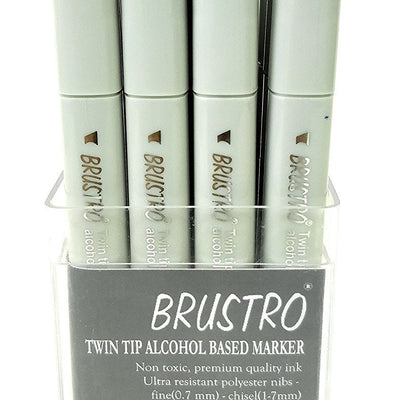 Brustro Twin Tip Alcohol Based Marker Combo of Basic Set of 12 A & 12 B in Crossline PP See Through Box