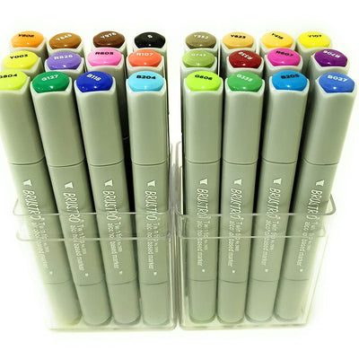 Brustro Twin Tip Alcohol Based Marker Combo of Basic Set of 12 A & 12 B in Crossline PP See Through Box
