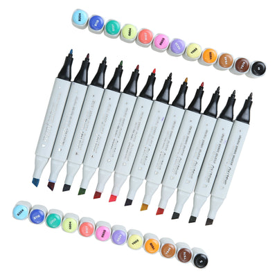 BRUSTRO Twin Tip Alcohol Based Marker Set of 12 - Basic A in Crossline PP See Through Box