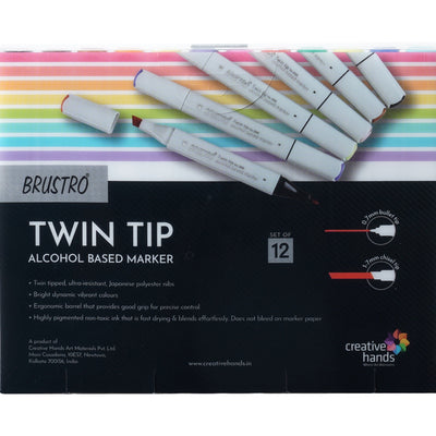 BRUSTRO Twin Tip Alcohol Based Marker Set of 12 - Basic B in Crossline PP See Through Box