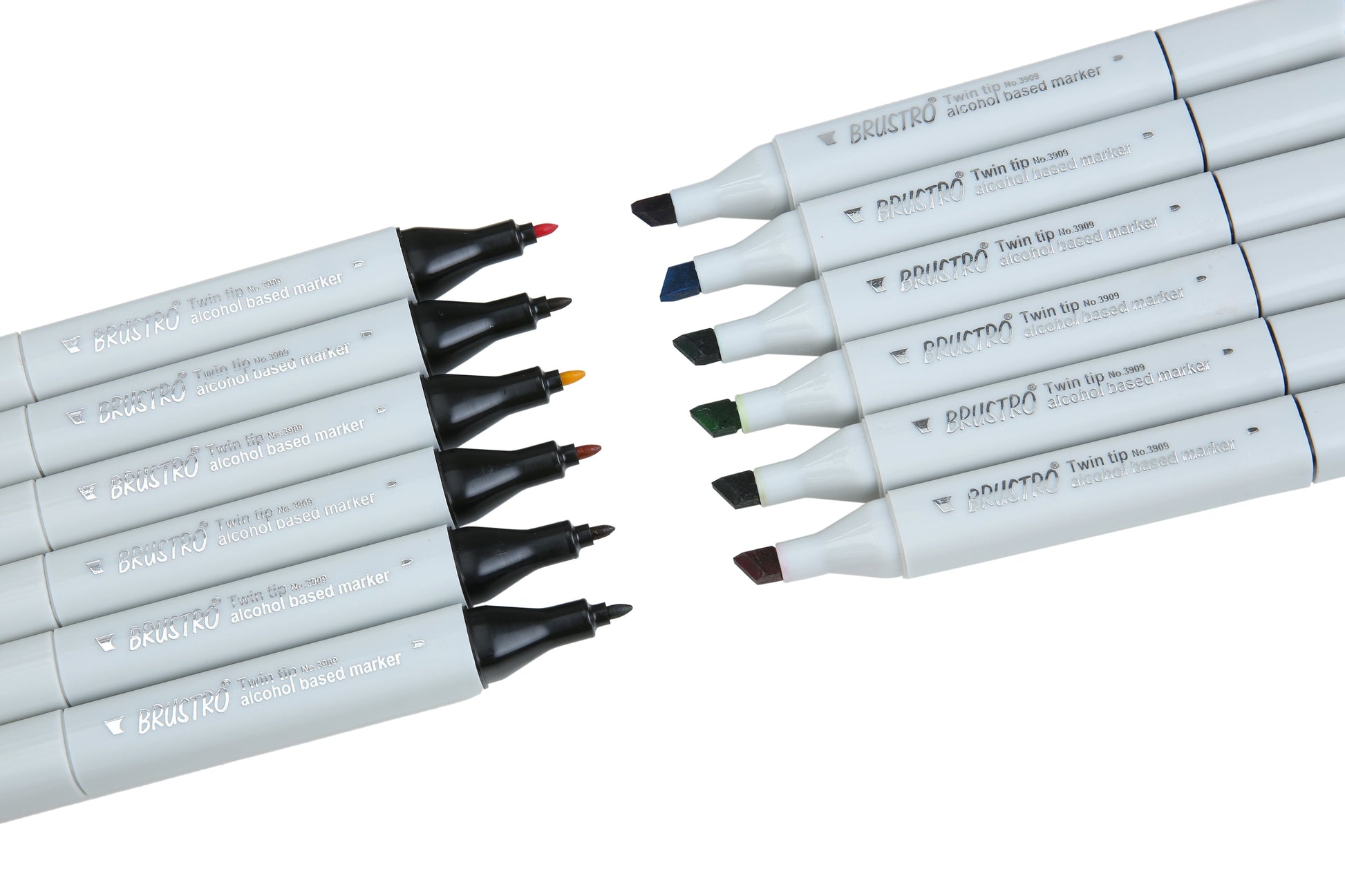 BRUSTRO Twin Tip Alcohol Based Marker Set of 12 - Basic B in Crossline PP See Through Box