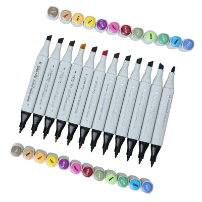 BRUSTRO Twin Tip Alcohol Based Marker Set of 12 - Basic B in Crossline PP See Through Box