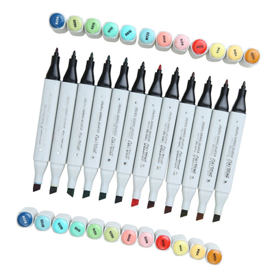 BRUSTRO Twin Tip Alcohol Based Marker Set Of 12 - Basic C in Crossline PP See Through Box