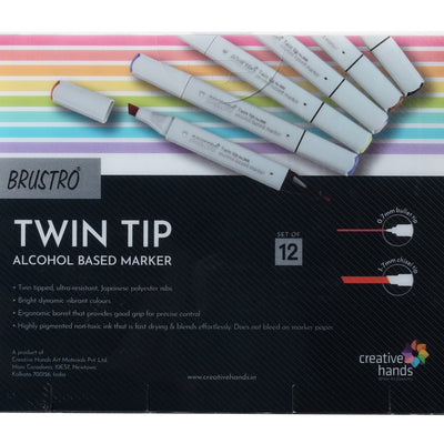 BRUSTRO Twin Tip Alcohol Based Marker Set of 12 Cool & Warm Grey Shades in Crossline PP See Through Box