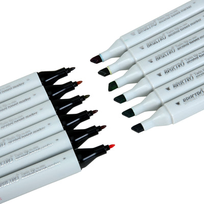 BRUSTRO Twin Tip Alcohol Based Marker Set Of 12 - Basic C in Crossline PP See Through Box
