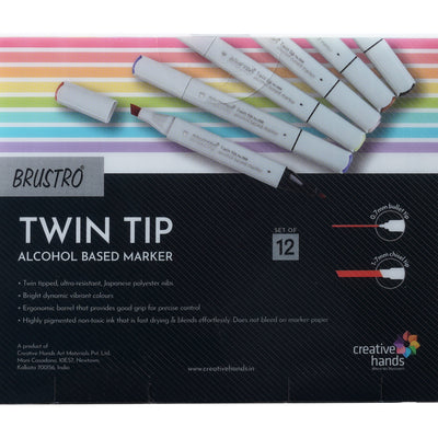 BRUSTRO Twin Tip Alcohol Based Marker Set of 12 - Cool Greys in Crossline PP See Through Box